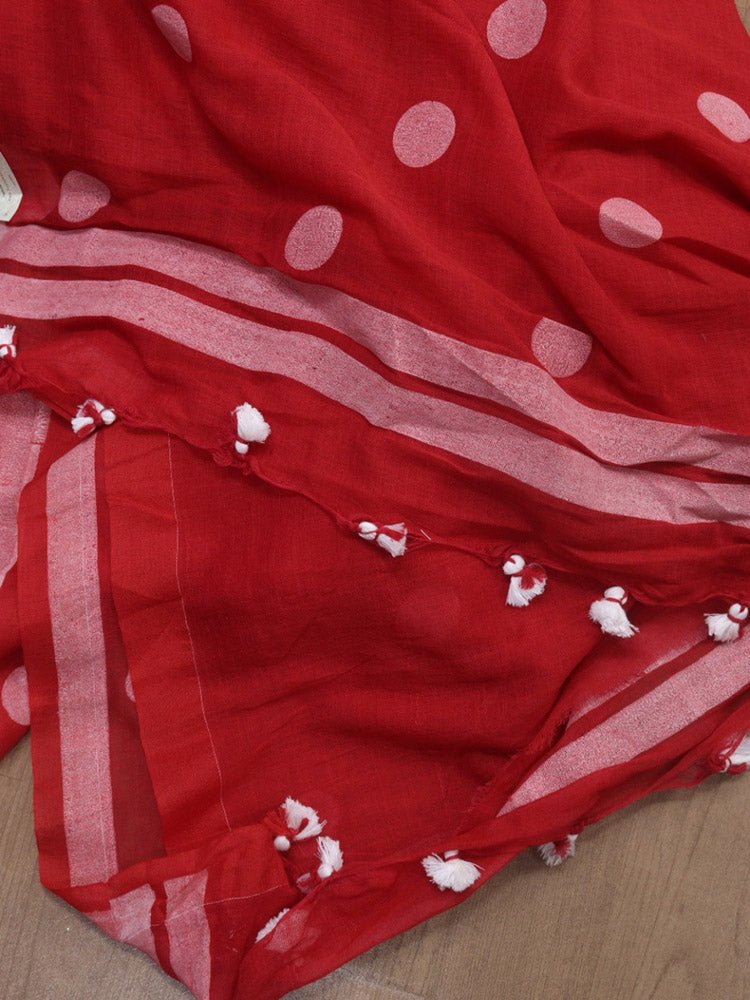 Red Bengal Cotton Polka Dots Saree - Luxurion World