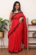 Red Bengal Plain Cotton Saree - Luxurion World