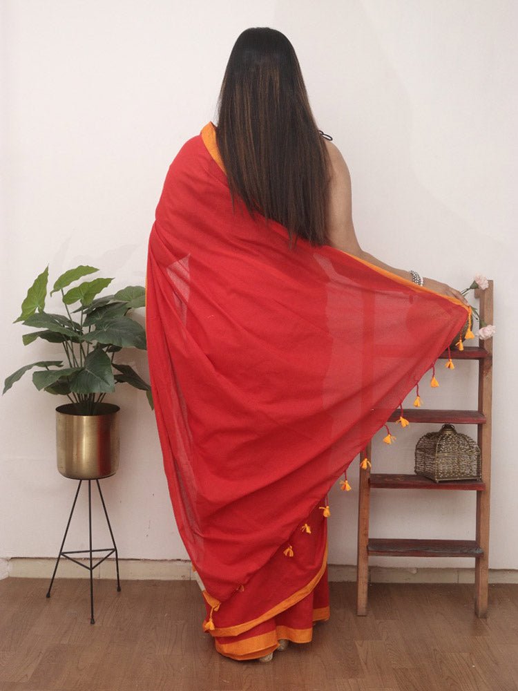Red Bengal Plain Cotton Saree