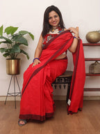 Red Bengal Plain Cotton Saree - Luxurion World