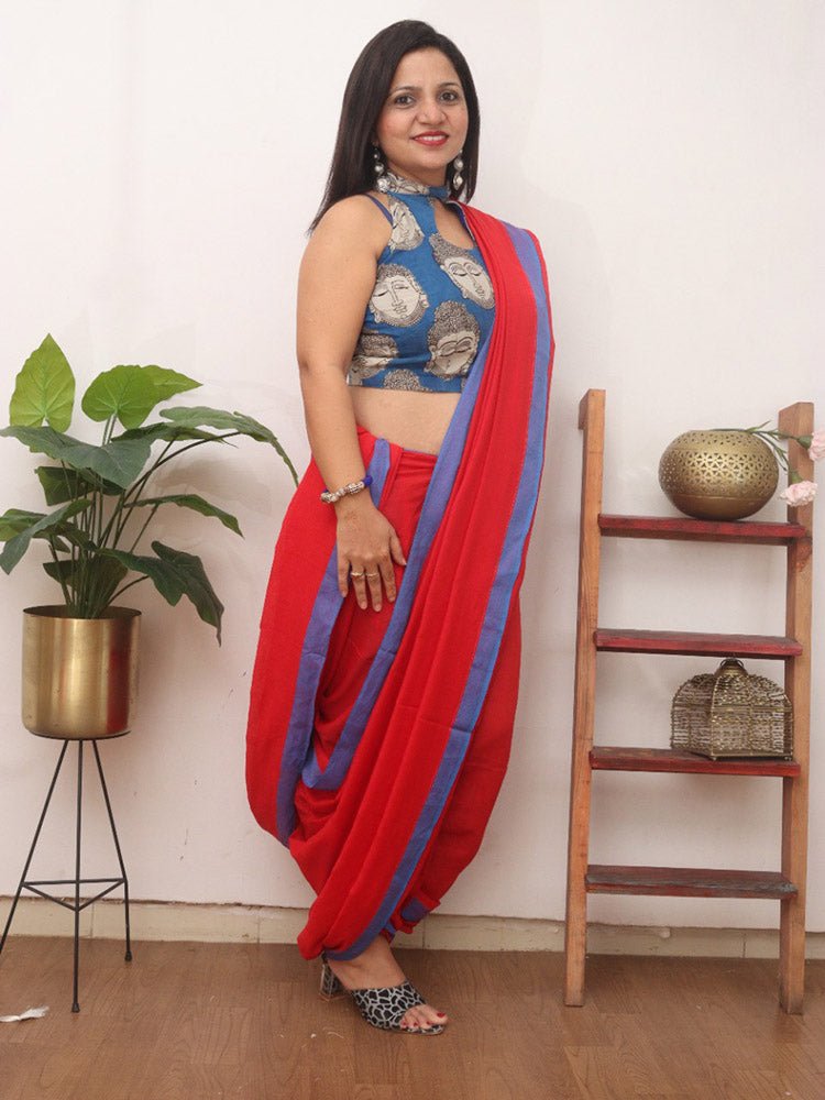 Red Bengal Plain Cotton Saree - Luxurion World