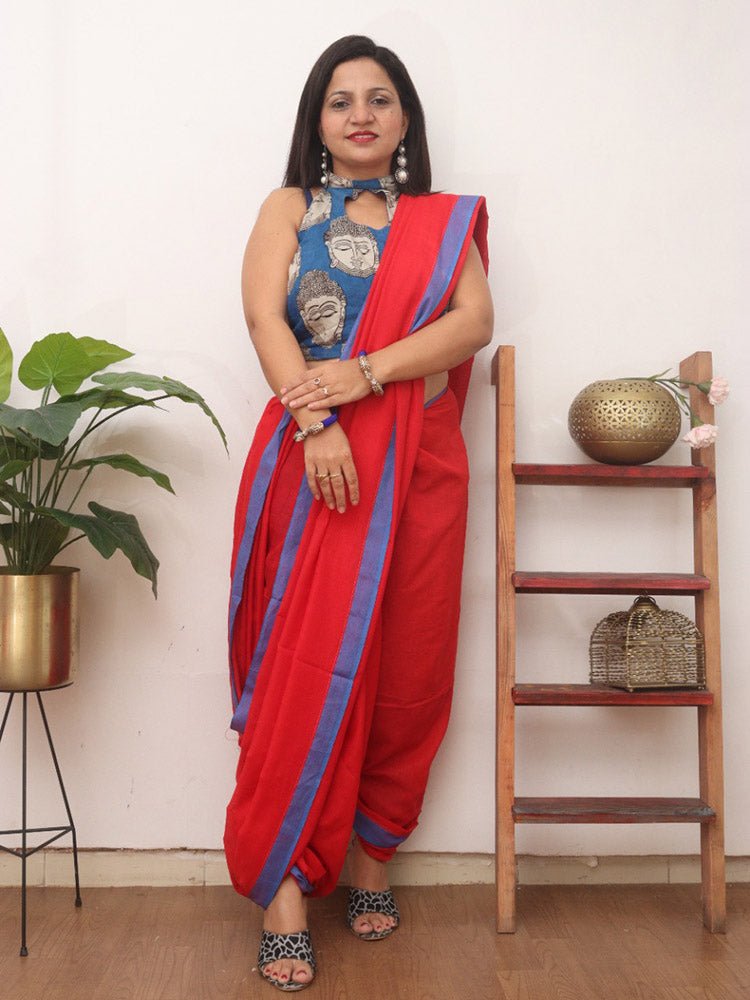 Red Bengal Plain Cotton Saree - Luxurion World