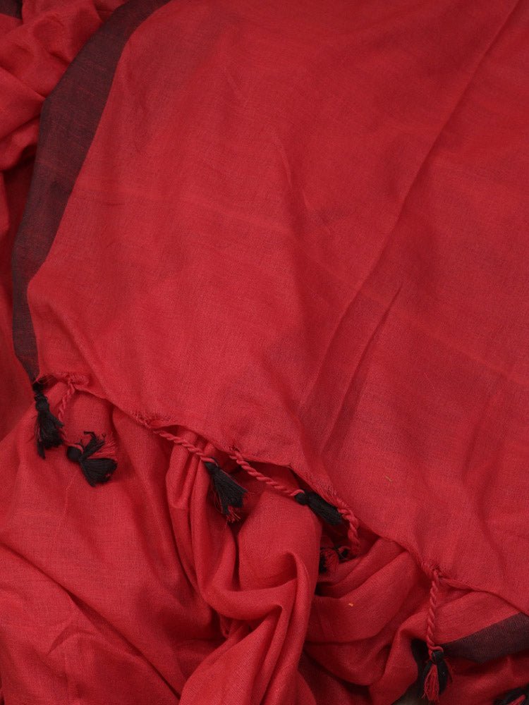 Red Bengal Plain Cotton Saree - Luxurion World