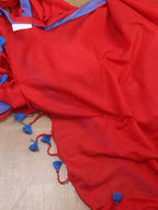 Red Bengal Plain Cotton Saree - Luxurion World