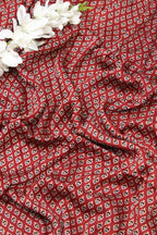 Red Block Printed Ajrakh Modal Silk Fabric ( 1 Mtr ) - Luxurion World