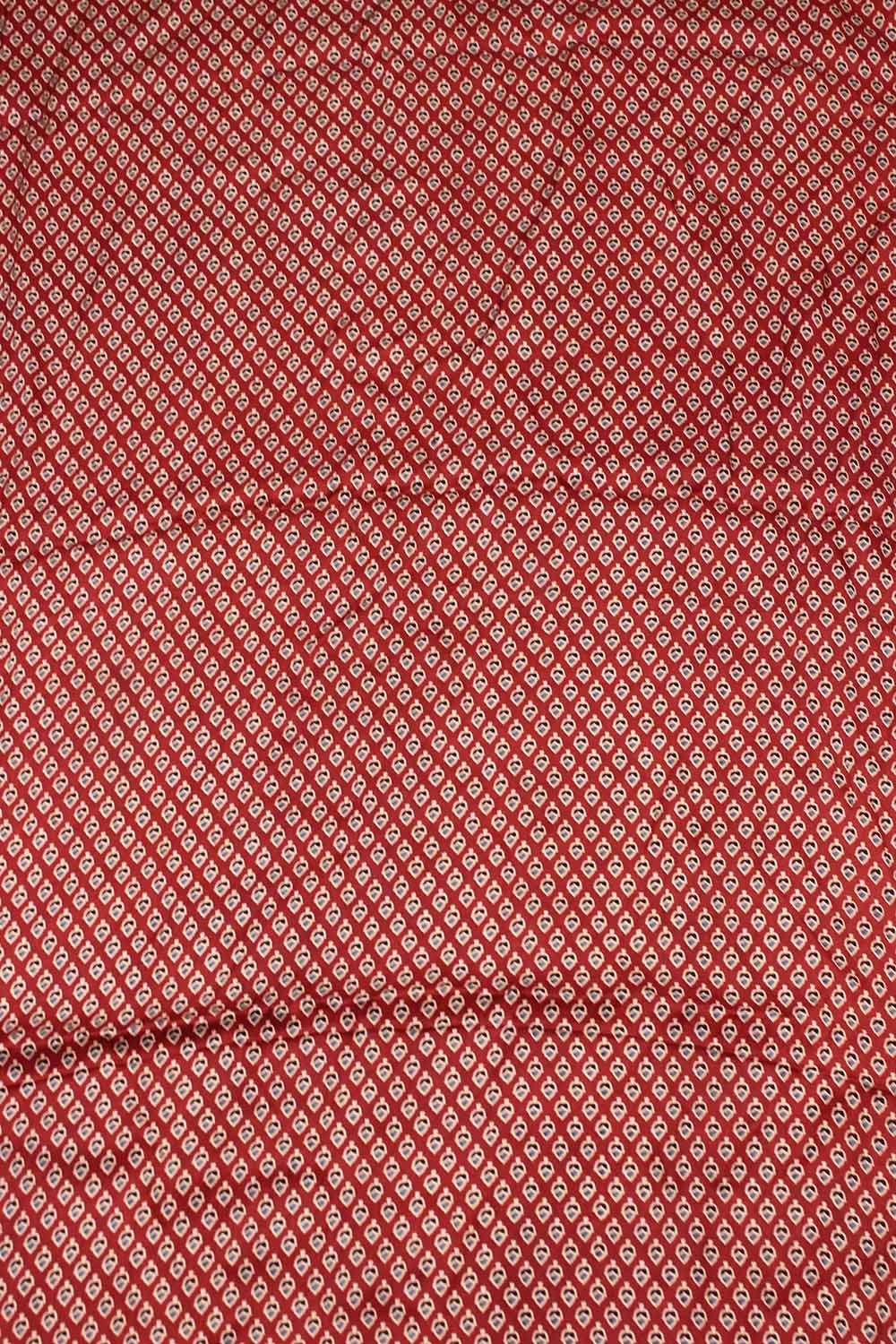 Red Block Printed Ajrakh Modal Silk Fabric ( 1 Mtr ) - Luxurion World