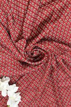 Red Block Printed Ajrakh Modal Silk Fabric ( 1 Mtr ) - Luxurion World