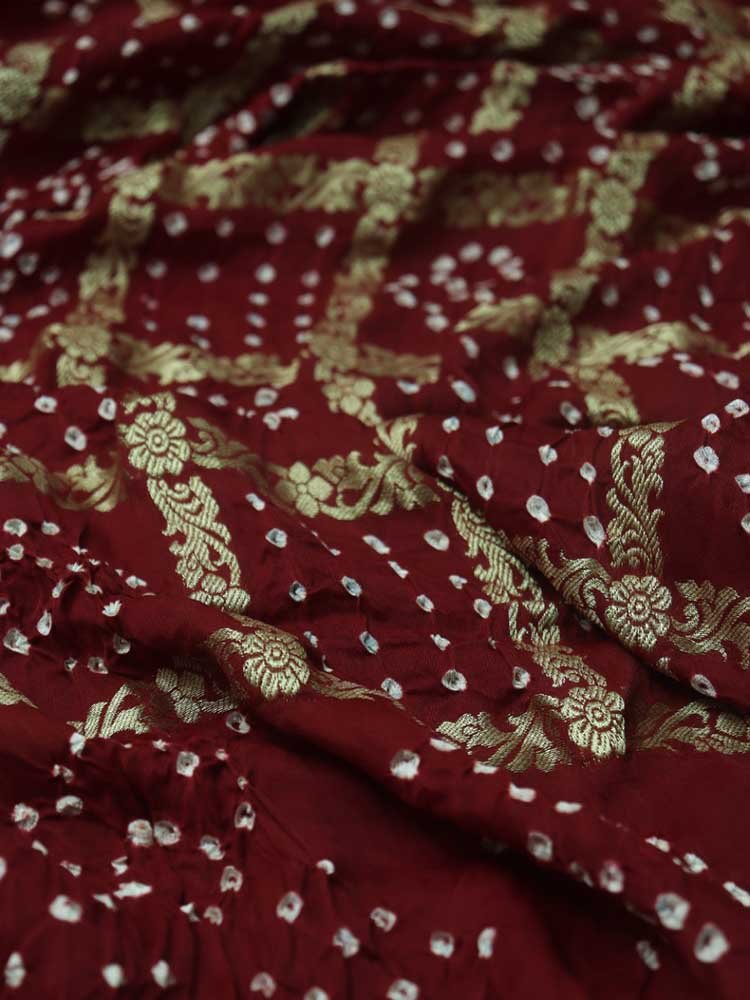 Red Checks Bandhani Gajji Silk Gharchola Dupatta - Luxurion World