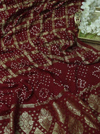 Red Checks Bandhani Gajji Silk Gharchola Dupatta - Luxurion World