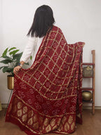 Red Checks Bandhani Gajji Silk Gharchola Dupatta - Luxurion World