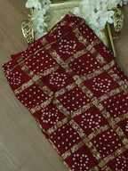 Red Checks Bandhani Gajji Silk Gharchola Dupatta - Luxurion World