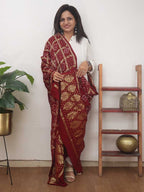 Red Checks Bandhani Gajji Silk Gharchola Dupatta - Luxurion World