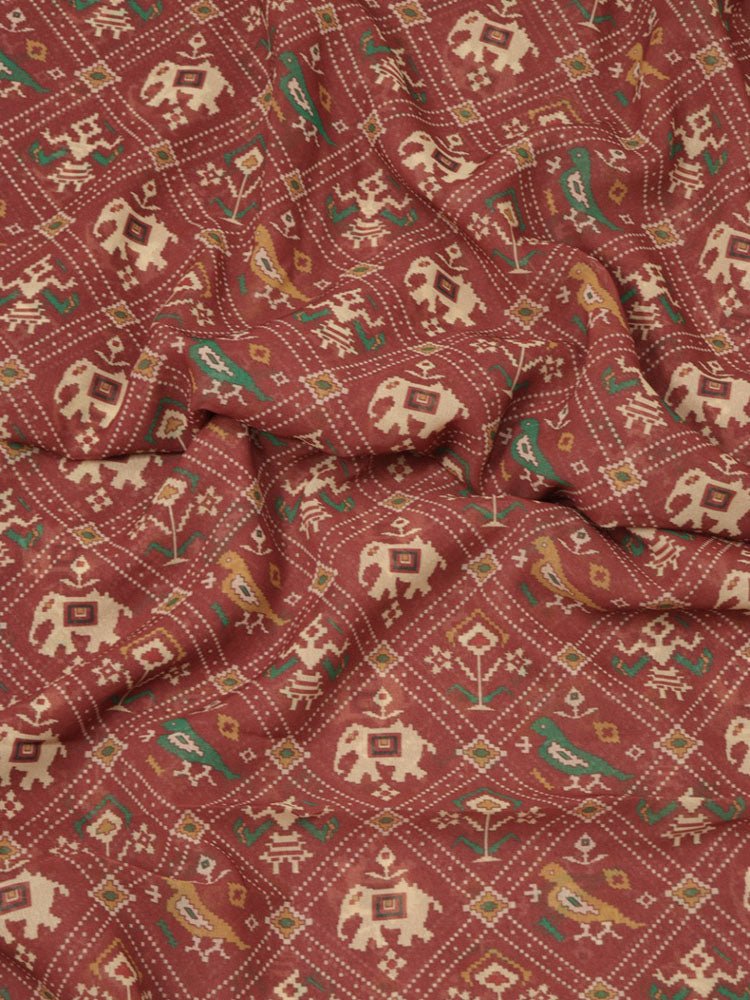 Red Digital Printed Georgette Patola Design Fabric ( 1 Mtr ) - Luxurion World