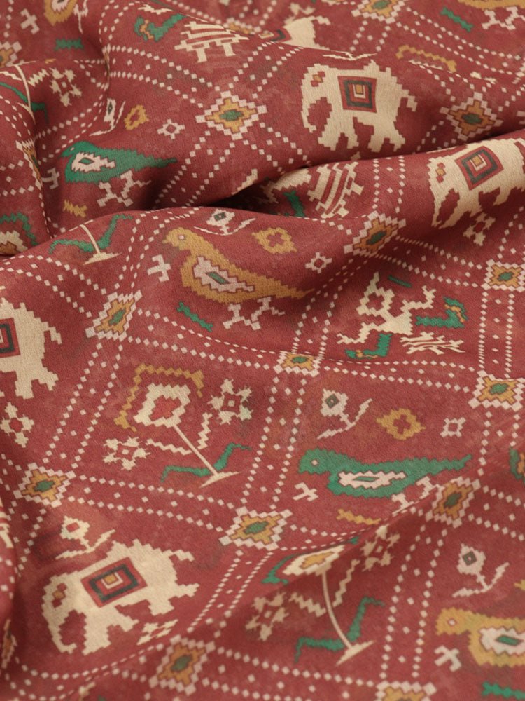 Red Digital Printed Georgette Patola Design Fabric ( 1 Mtr ) - Luxurion World