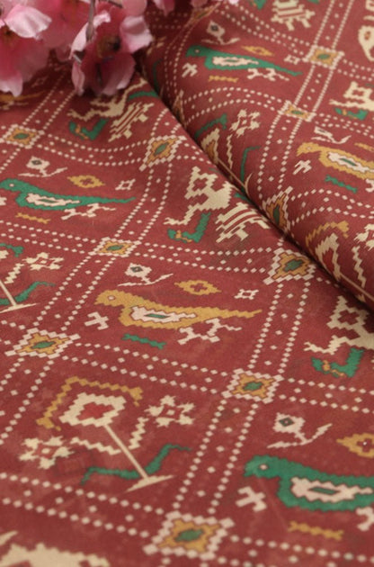 Red Digital Printed Georgette Patola Design Fabric ( 1 Mtr ) - Luxurion World