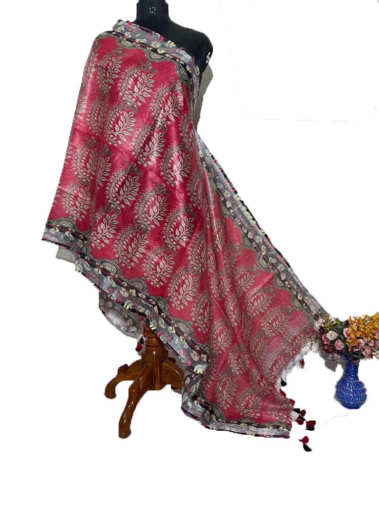 Red Digital Printed Linen Dupatta - Luxurion World