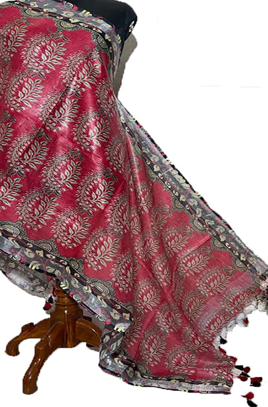 Red Digital Printed Linen Dupatta - Luxurion World