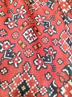 Red Digital Printed Tussar Silk Patola Design Fabric ( 1 Mtr ) - Luxurion World