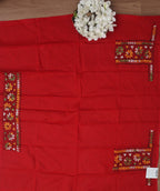Red Embroidered Kantha Cotton Blouse Piece Fabric ( 1 Mtr ) - Luxurion World