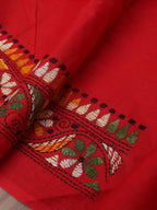 Red Embroidered Kantha Cotton Blouse Piece Fabric ( 1 Mtr ) - Luxurion World
