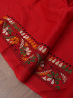 Red Embroidered Kantha Cotton Blouse Piece Fabric ( 1 Mtr ) - Luxurion World