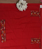 Red Embroidered Kantha Cotton Blouse Piece Fabric ( 1 Mtr ) - Luxurion World