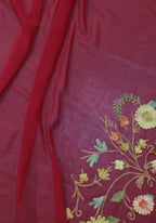 Red Embroidered Kashmiri Aari Work Georgette Saree - Luxurion World
