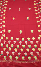 Red Embroidered Kashmiri Aari Work Georgette Saree - Luxurion World