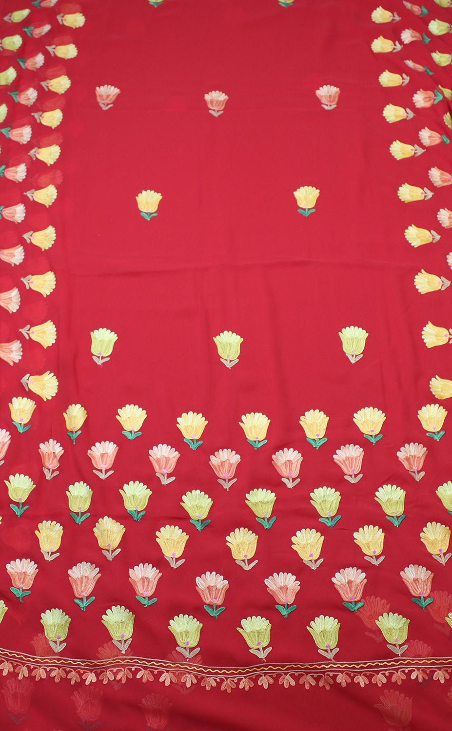 Red Embroidered Kashmiri Aari Work Georgette Saree - Luxurion World