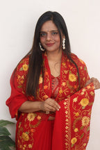 Red Embroidered Kashmiri Aari Work Georgette Saree - Luxurion World