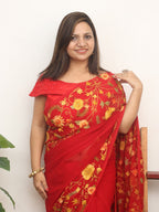 Red Embroidered Kashmiri Aari Work Georgette Saree - Luxurion World