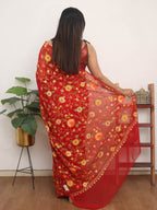 Red Embroidered Kashmiri Aari Work Georgette Saree - Luxurion World