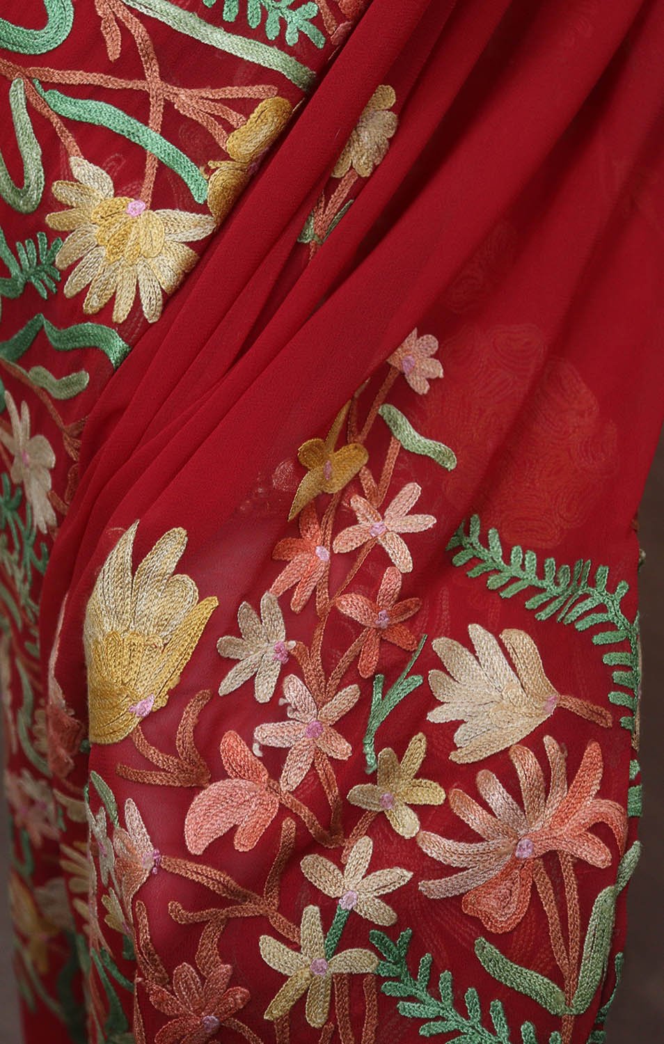 Red Embroidered Kashmiri Aari Work Georgette Saree red-embroidered-kashmiri-aari-work-georgette-saree