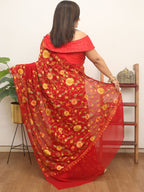 Red Embroidered Kashmiri Aari Work Georgette Saree - Luxurion World