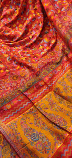Red Embroidered Kashmiri Kani Work Pure Silk Saree - Luxurion World