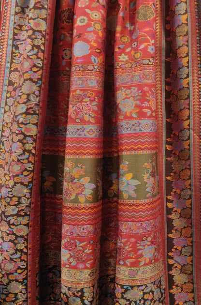 Red Embroidered Kashmiri Kani Work Pure Silk Saree - Luxurion World