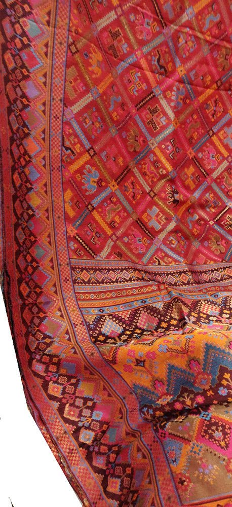 Red Embroidered Kashmiri Kani Work Pure Silk Saree - Luxurion World