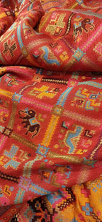 Red Embroidered Kashmiri Kani Work Pure Silk Saree - Luxurion World