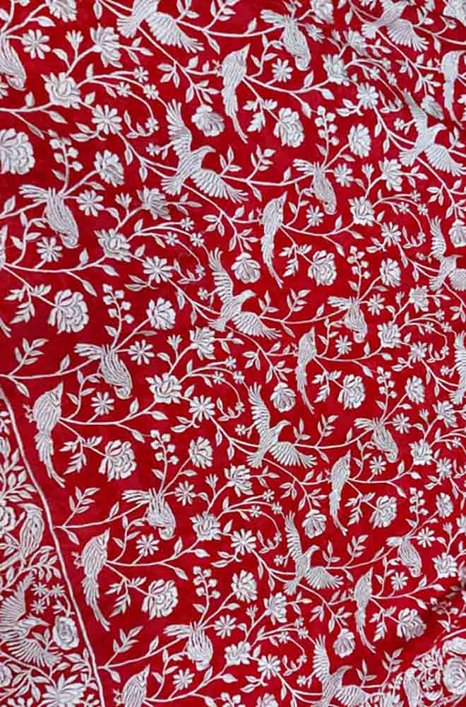 Red Embroidered Parsi Gara Georgette Dupatta