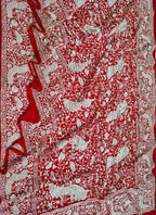 Red Embroidered Parsi Gara Georgette Floral And Bird Design Saree - Luxurion World