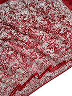 Red Embroidered Parsi Gara Organza Figure Work Saree - Luxurion World