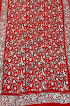Red Embroidered Parsi Gara Pure Organza Saree - Luxurion World