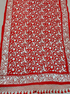 Red Embroidered Parsi Gara Pure Organza Saree - Luxurion World