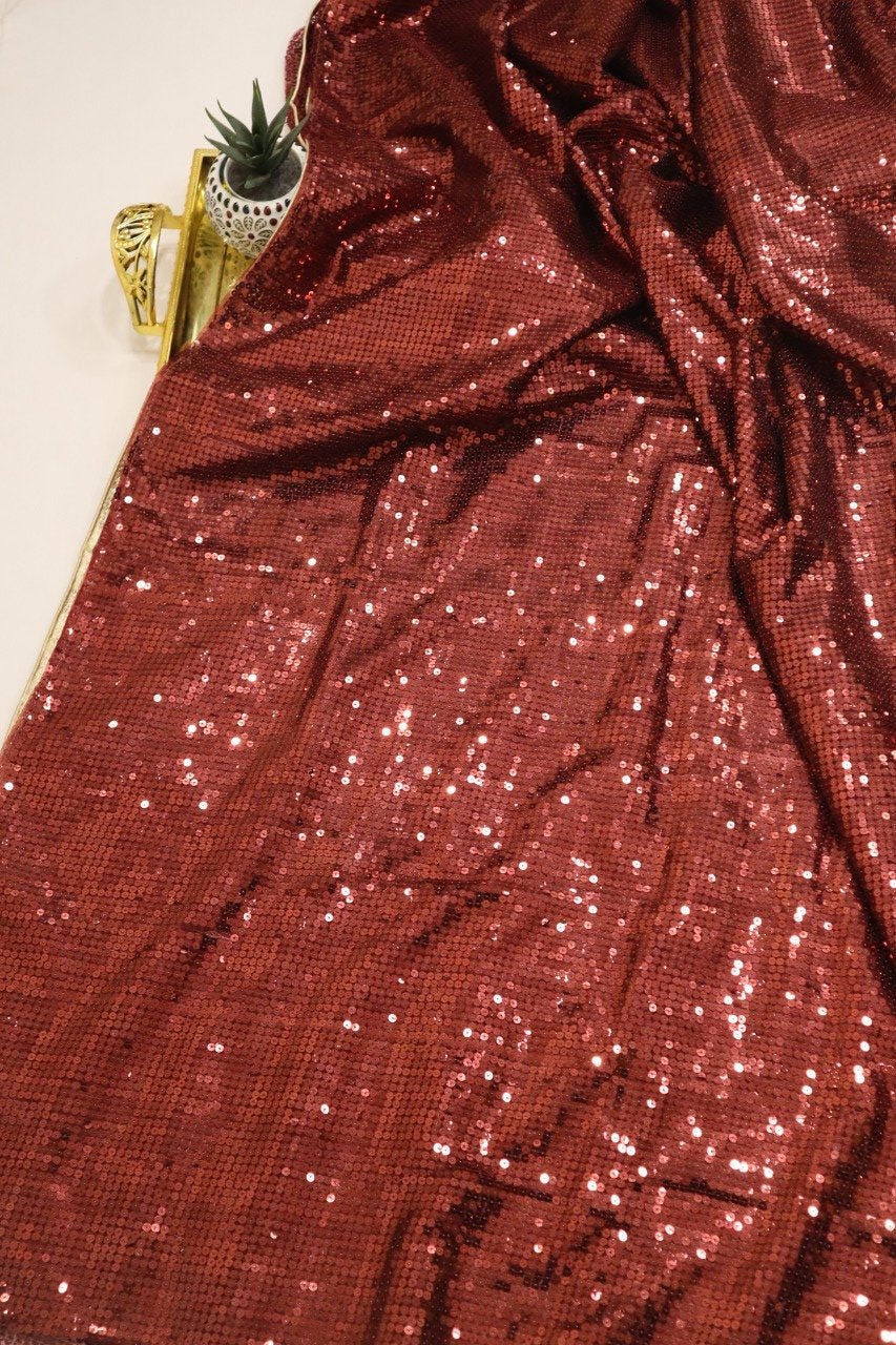 Red Embroidered Trendy Net Sequins Work Saree - Luxurion World