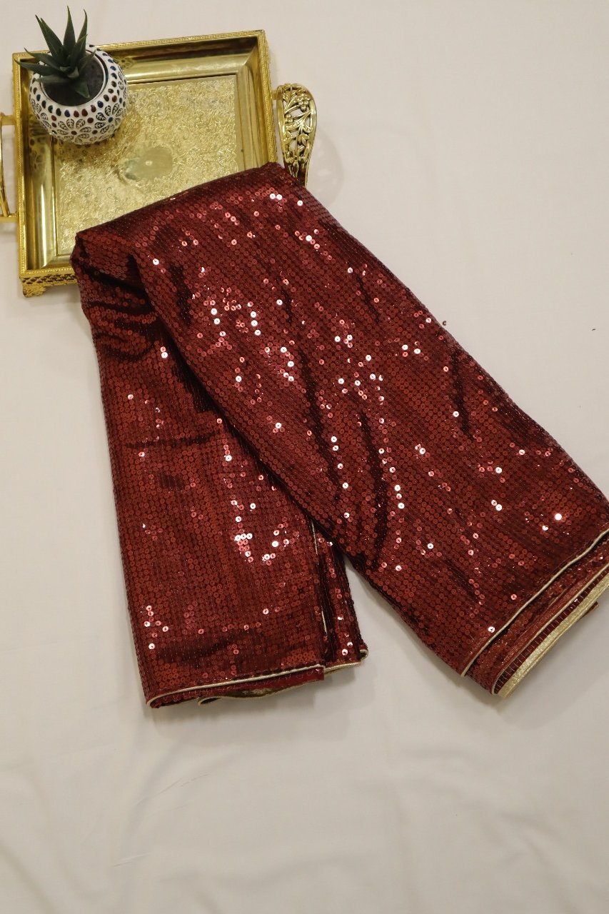 Red Embroidered Trendy Net Sequins Work Saree - Luxurion World