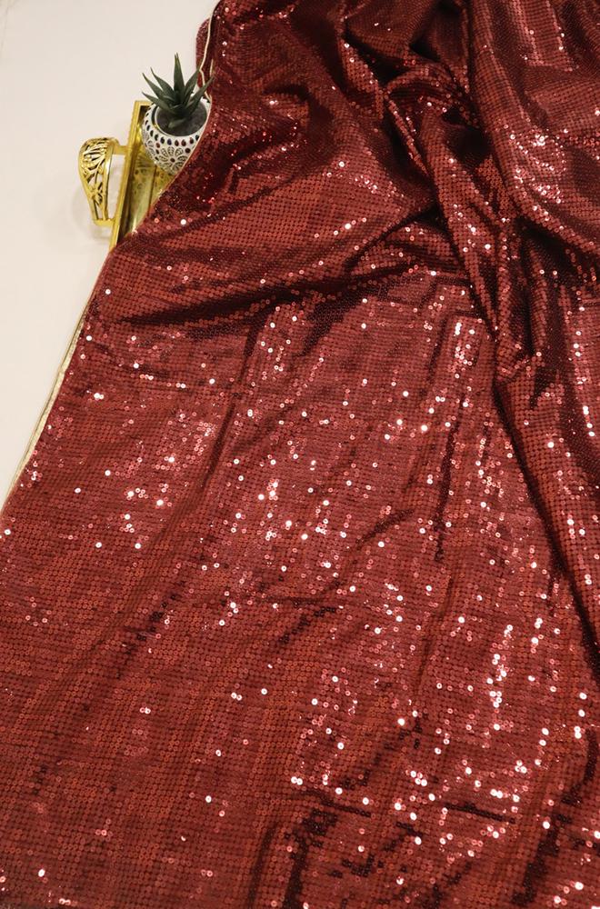 Red Embroidered Trendy Net Sequins Work Saree - Luxurion World