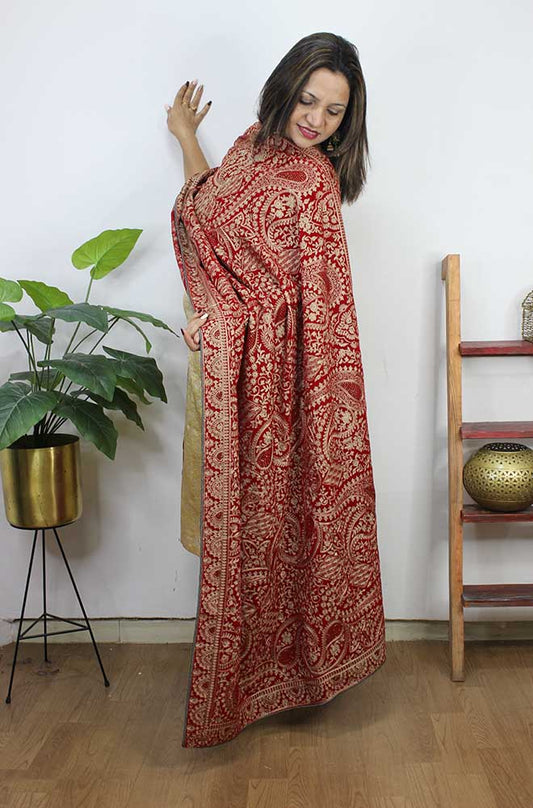 Red Embroidered Trendy Velvet Dupatta - Luxurion World