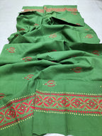 Red Hand Embroidered Kantha Pure Cotton Three Piece Unstitched Suit Set - Luxurion World
