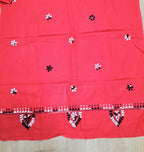 Red Hand Embroidered Kantha Pure Cotton Three Piece Unstitched Suit Set - Luxurion World