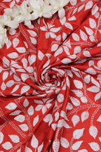 Red Hand Embroidered Kantha Silk Fabric ( 0.80 Mtr ) - Luxurion World
